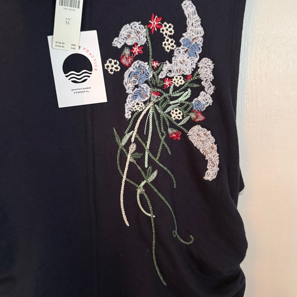 🌼 Anthropologie Daily Practice Navy Sleeveless Floral Embroidered XL Cinch Dress - Picture 13 of 17